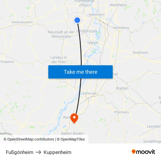 Fußgönheim to Kuppenheim map