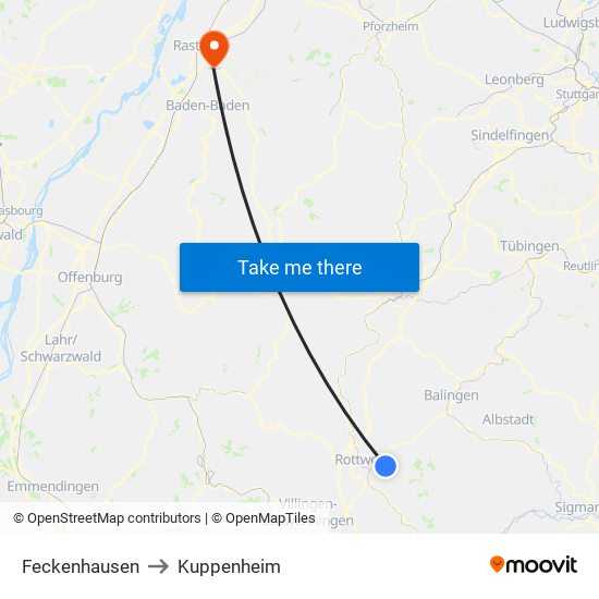 Feckenhausen to Kuppenheim map