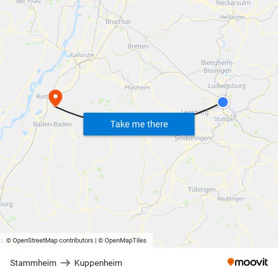 Stammheim to Kuppenheim map