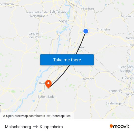 Malschenberg to Kuppenheim map