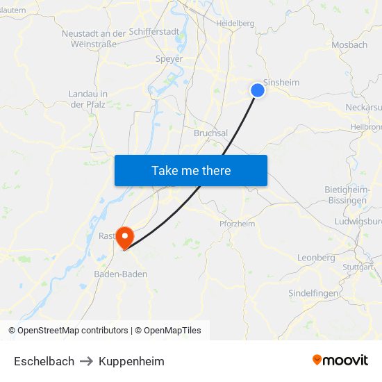 Eschelbach to Kuppenheim map