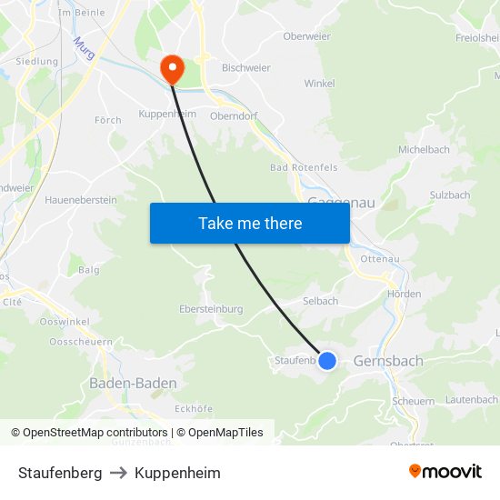 Staufenberg to Kuppenheim map