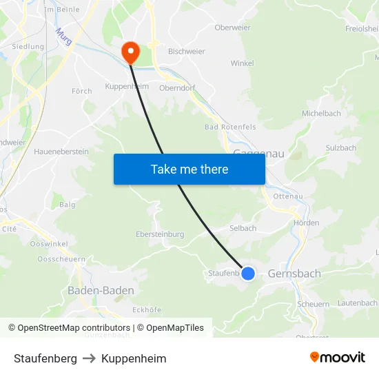 Staufenberg to Kuppenheim map