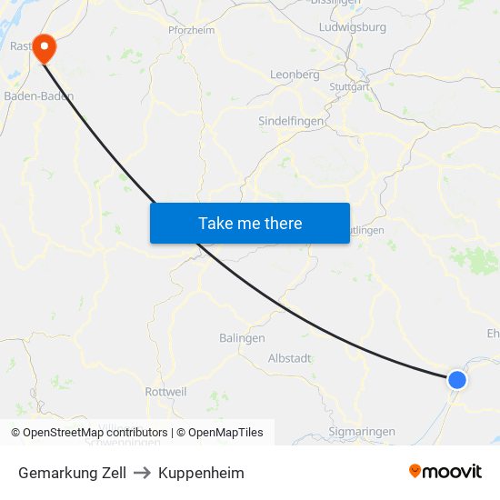 Gemarkung Zell to Kuppenheim map