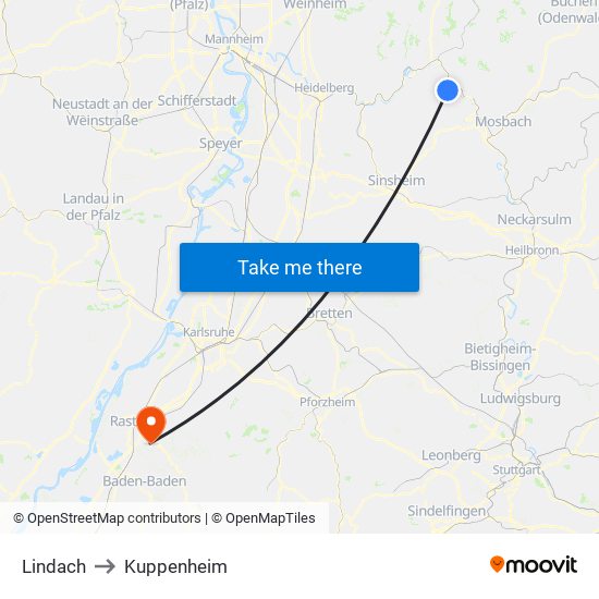 Lindach to Kuppenheim map
