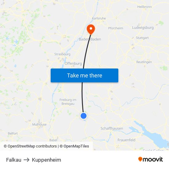Falkau to Kuppenheim map