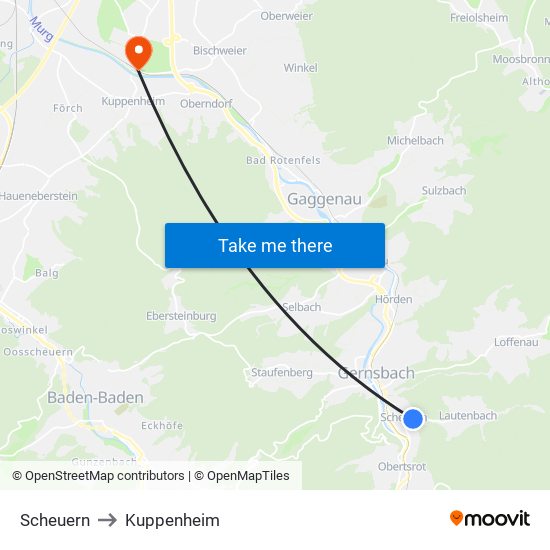 Scheuern to Kuppenheim map