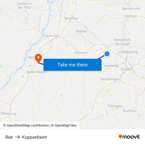 Riet to Kuppenheim map