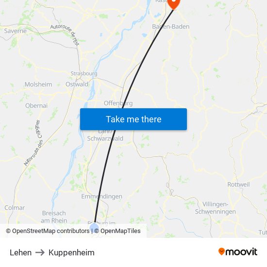Lehen to Kuppenheim map