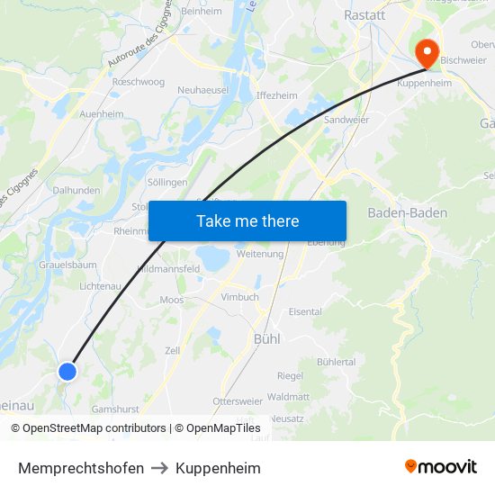 Memprechtshofen to Kuppenheim map