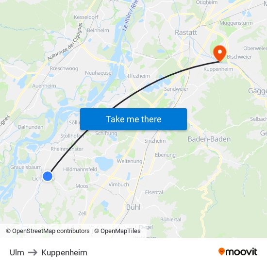 Ulm to Kuppenheim map