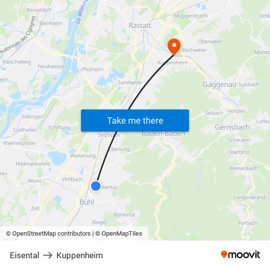 Eisental to Kuppenheim map