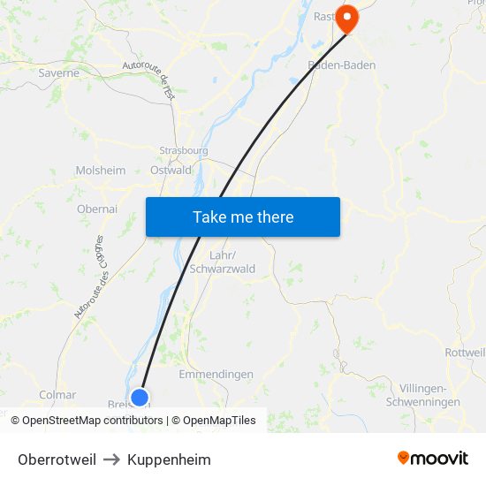 Oberrotweil to Kuppenheim map