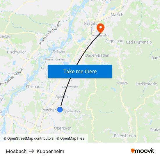 Mösbach to Kuppenheim map