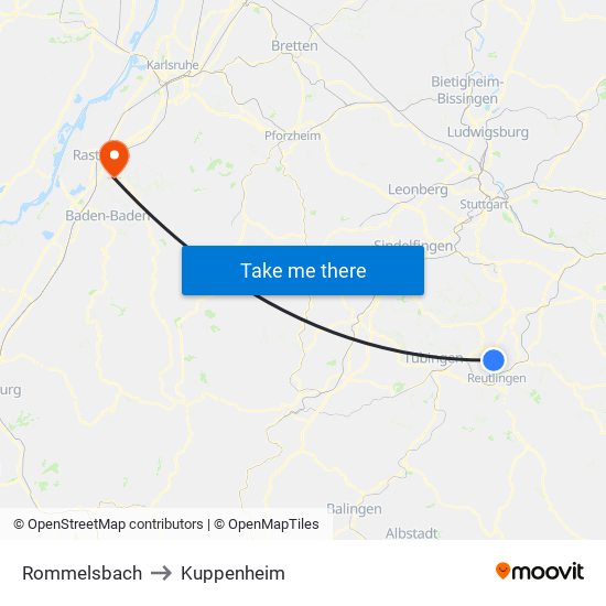 Rommelsbach to Kuppenheim map