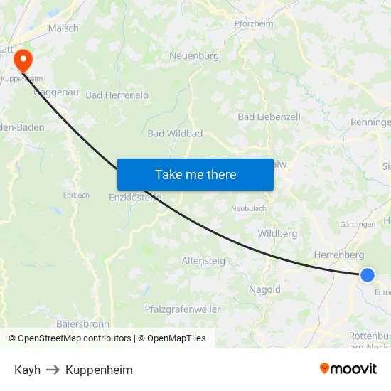 Kayh to Kuppenheim map
