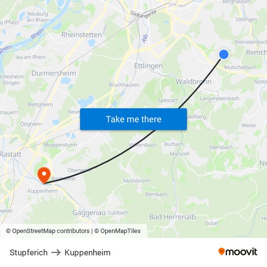 Stupferich to Kuppenheim map