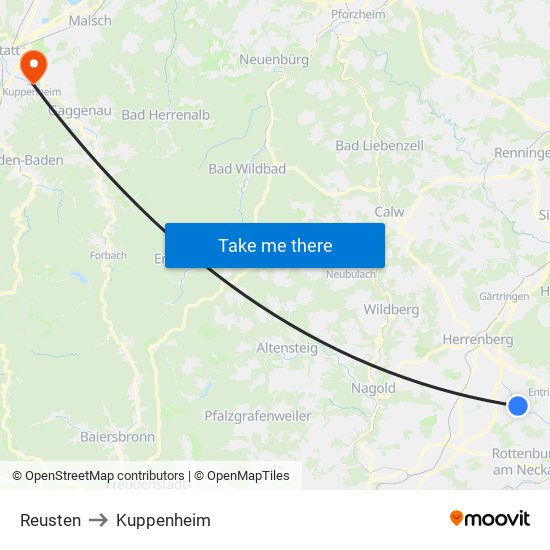 Reusten to Kuppenheim map
