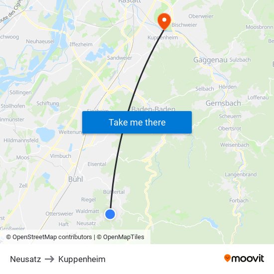 Neusatz to Kuppenheim map