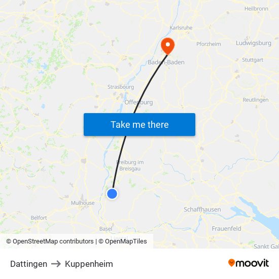 Dattingen to Kuppenheim map