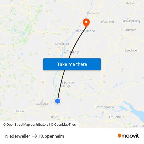 Niederweiler to Kuppenheim map