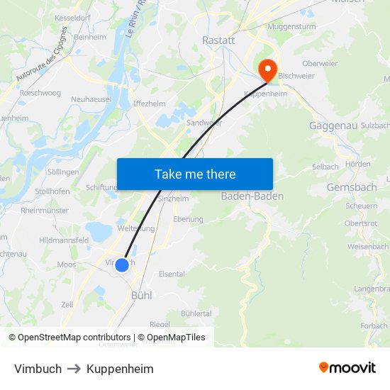 Vimbuch to Kuppenheim map