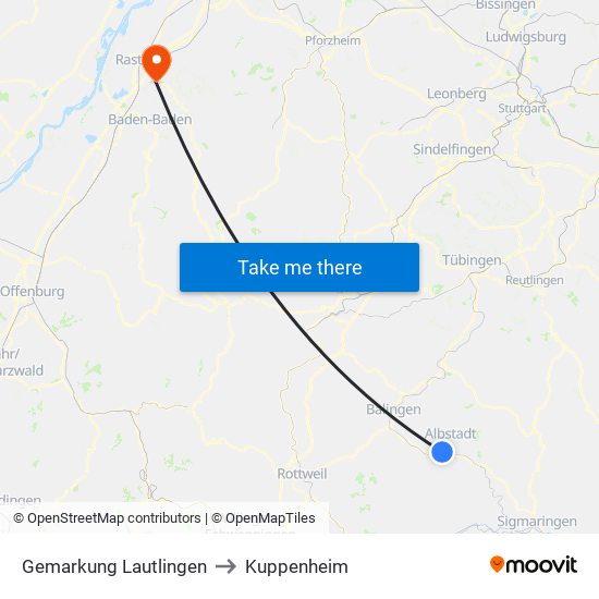 Gemarkung Lautlingen to Kuppenheim map