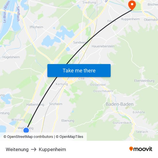 Weitenung to Kuppenheim map