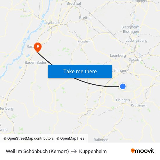 Weil Im Schönbuch (Kernort) to Kuppenheim map