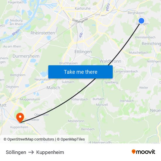 Söllingen to Kuppenheim map