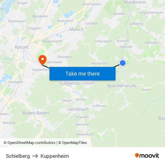 Schielberg to Kuppenheim map