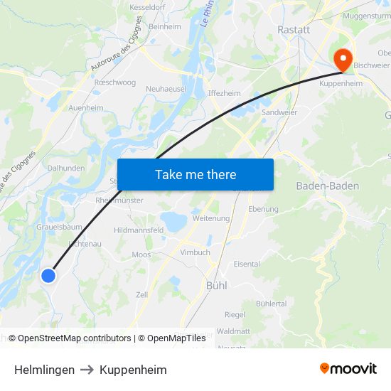 Helmlingen to Kuppenheim map