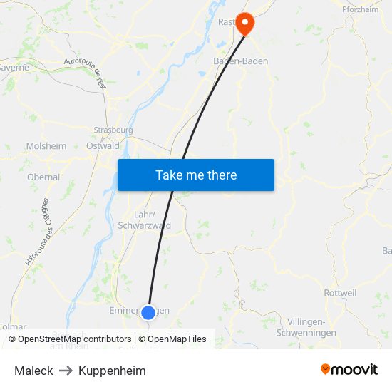 Maleck to Kuppenheim map