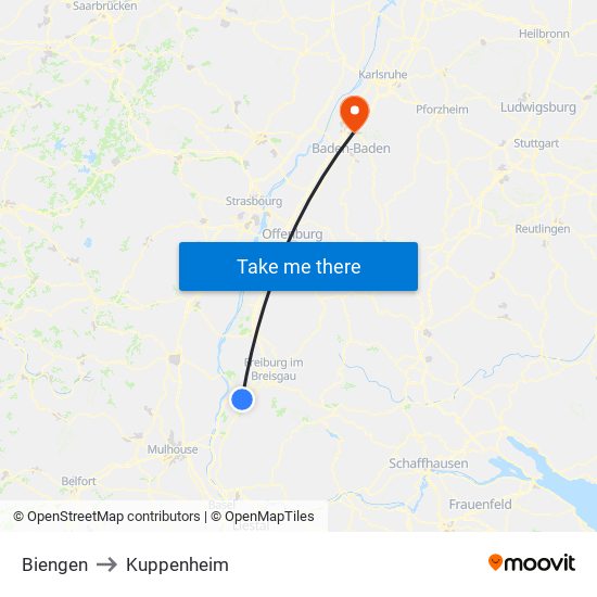 Biengen to Kuppenheim map