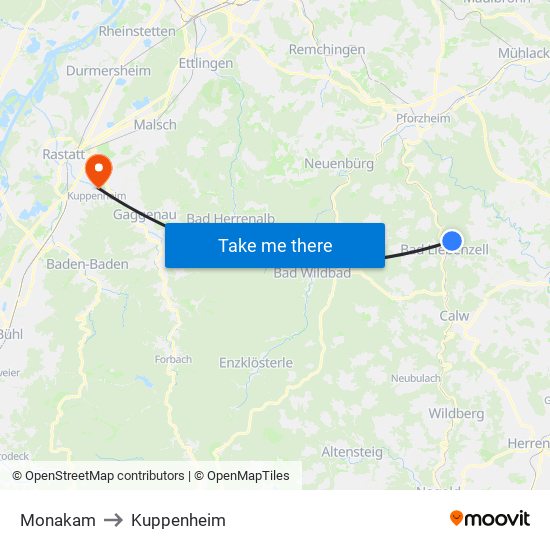 Monakam to Kuppenheim map