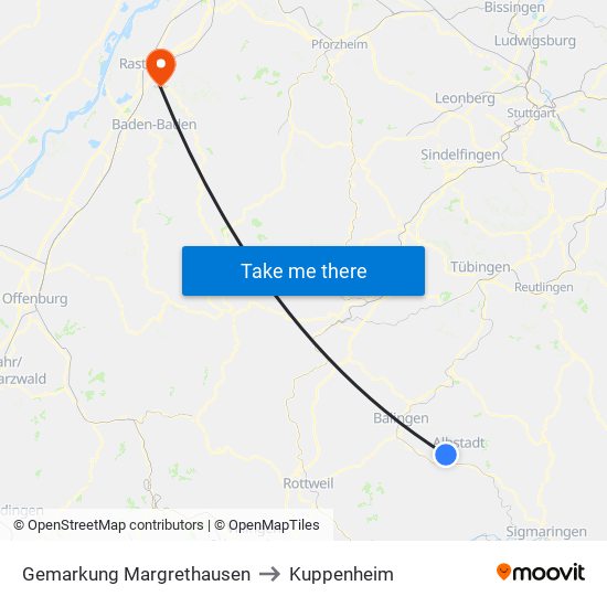 Gemarkung Margrethausen to Kuppenheim map