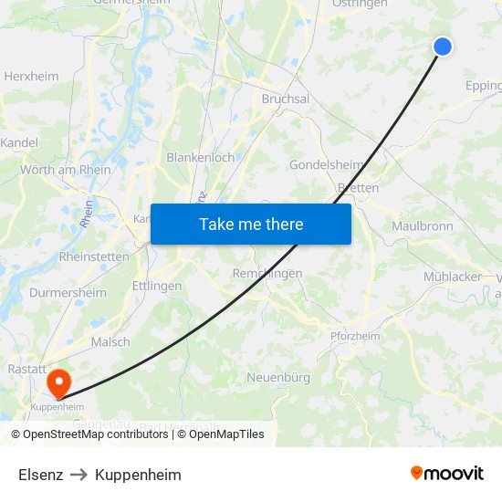 Elsenz to Kuppenheim map