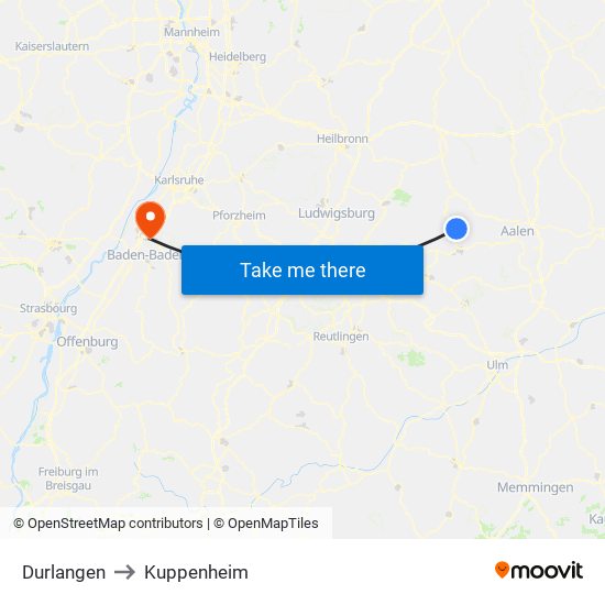 Durlangen to Kuppenheim map