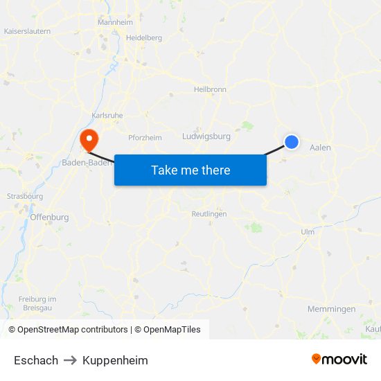 Eschach to Kuppenheim map