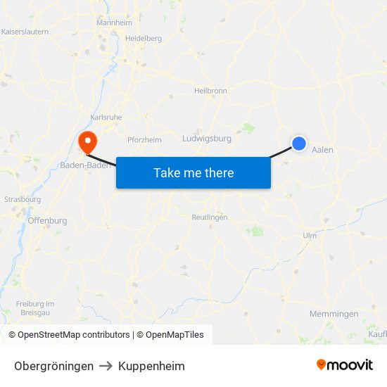 Obergröningen to Kuppenheim map