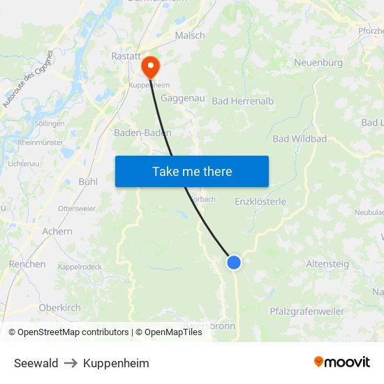 Seewald to Kuppenheim map