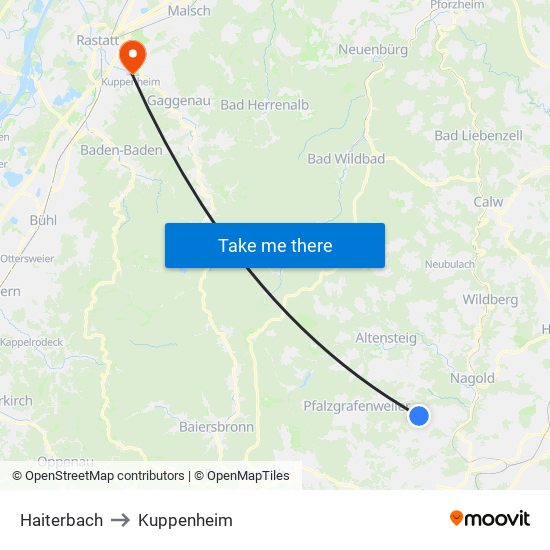 Haiterbach to Kuppenheim map