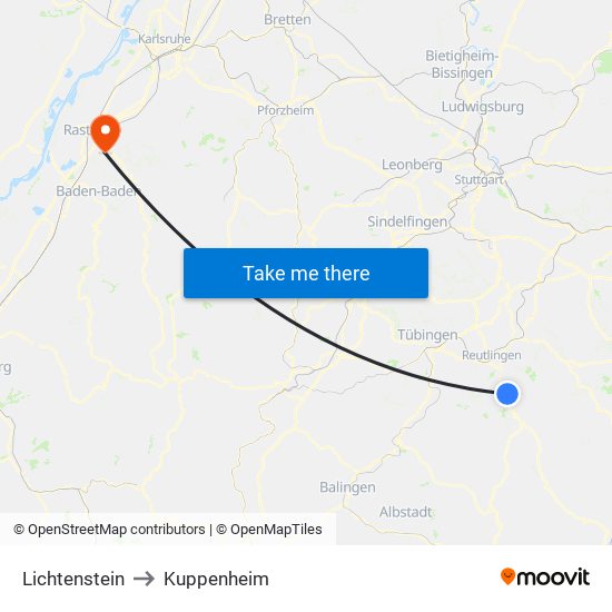 Lichtenstein to Kuppenheim map