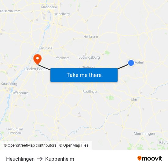 Heuchlingen to Kuppenheim map