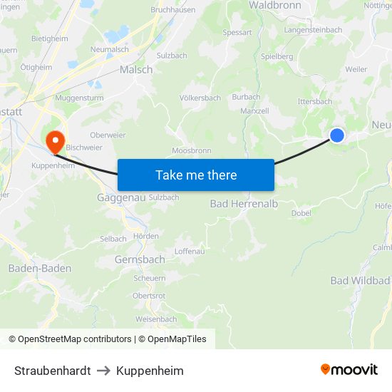 Straubenhardt to Kuppenheim map