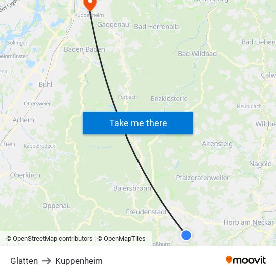 Glatten to Kuppenheim map