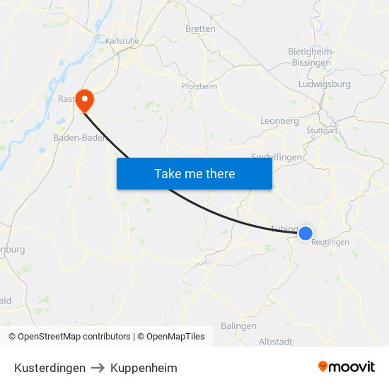 Kusterdingen to Kuppenheim map