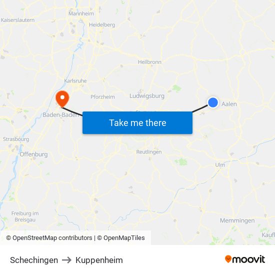 Schechingen to Kuppenheim map