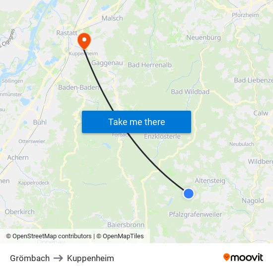 Grömbach to Kuppenheim map