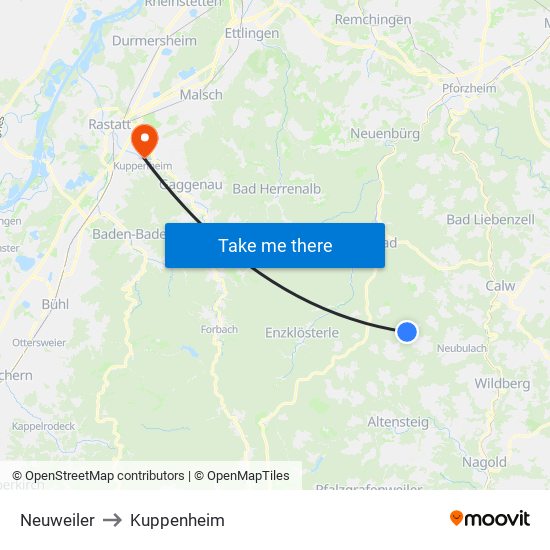 Neuweiler to Kuppenheim map